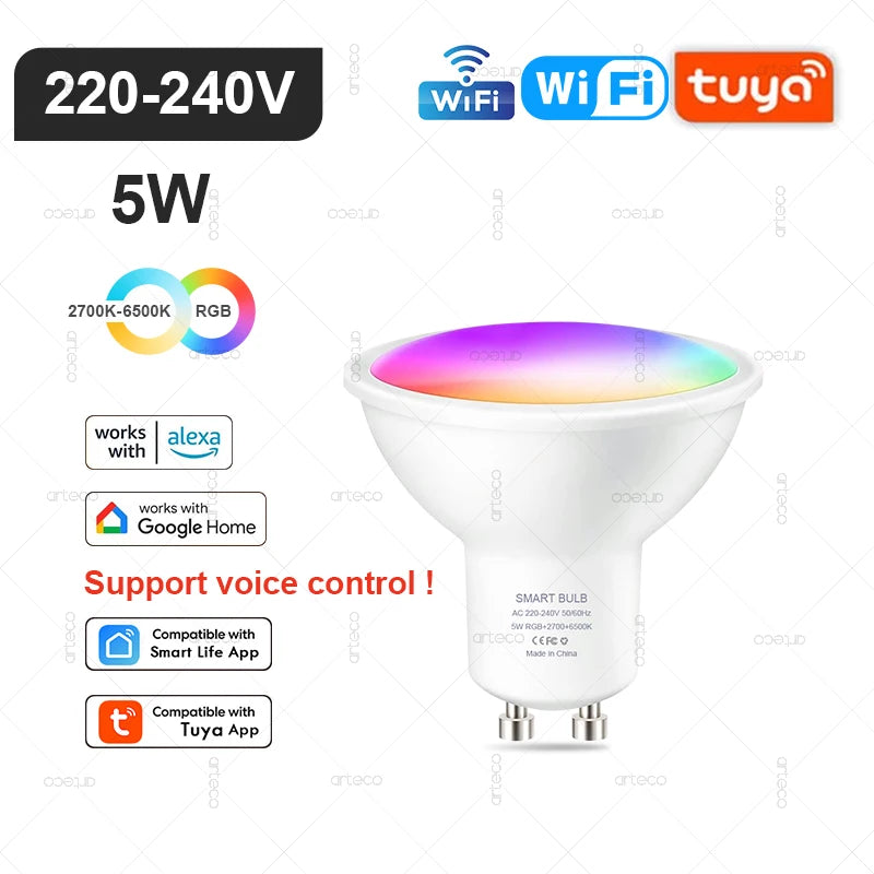 Tuya E27 E14 GU10 Bulb WIFI Zigbee Bluetooth,Dimmable Smart LED Lamp 2700-6500K RGB,LED Light Bulb Work With Alexa Amazon Google