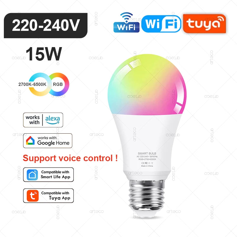 Tuya E27 E14 GU10 Bulb WIFI Zigbee Bluetooth,Dimmable Smart LED Lamp 2700-6500K RGB,LED Light Bulb Work With Alexa Amazon Google