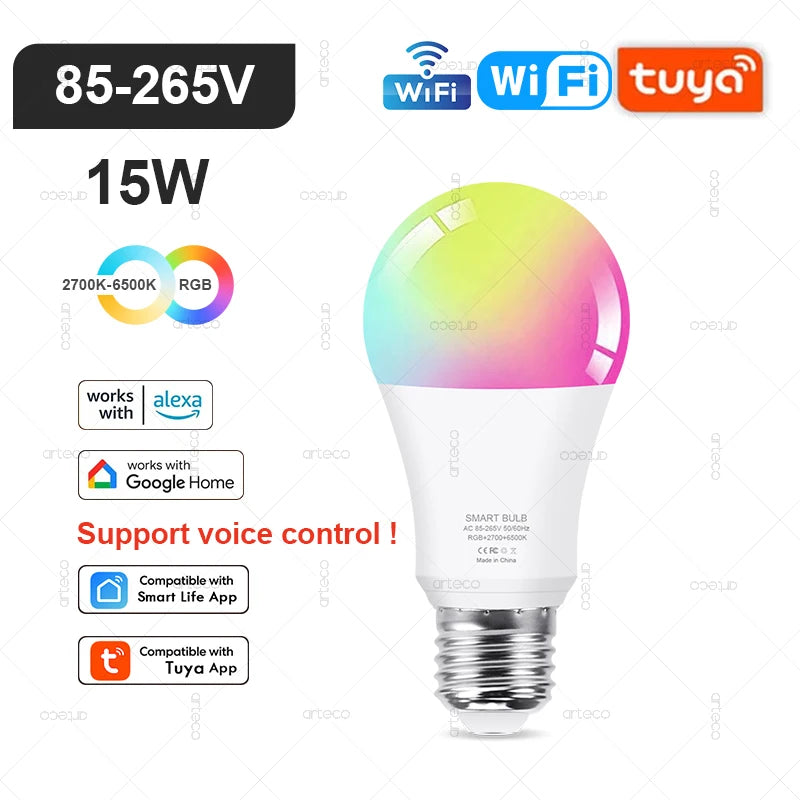 Tuya E27 E14 GU10 Bulb WIFI Zigbee Bluetooth,Dimmable Smart LED Lamp 2700-6500K RGB,LED Light Bulb Work With Alexa Amazon Google