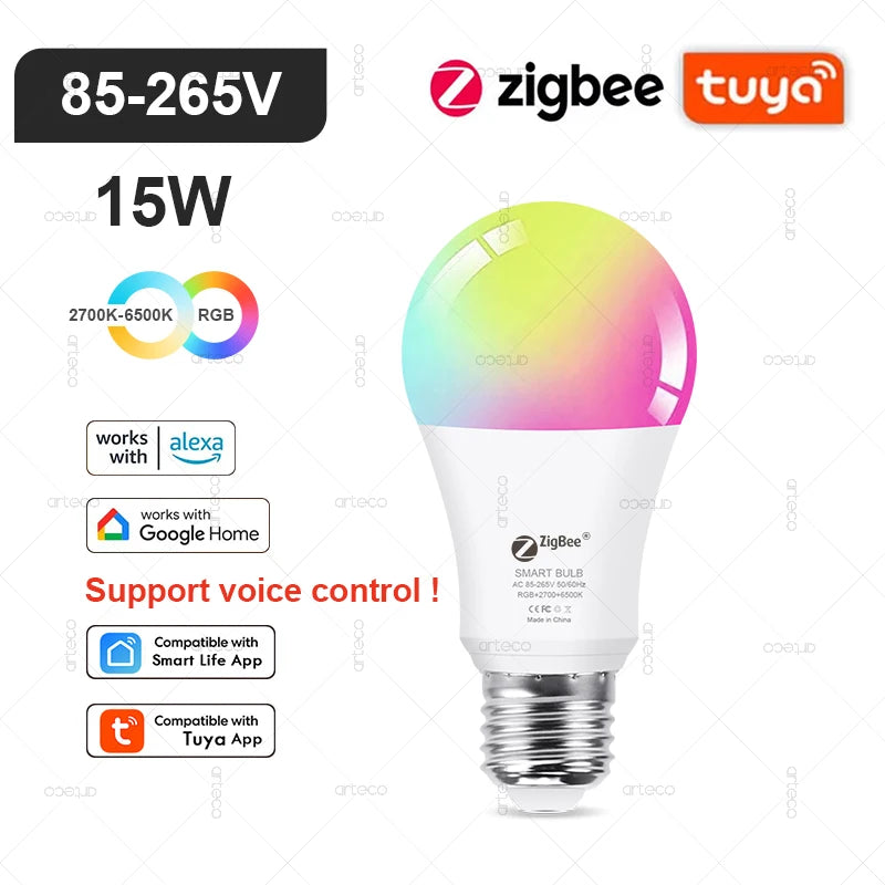 Tuya E27 E14 GU10 Bulb WIFI Zigbee Bluetooth,Dimmable Smart LED Lamp 2700-6500K RGB,LED Light Bulb Work With Alexa Amazon Google