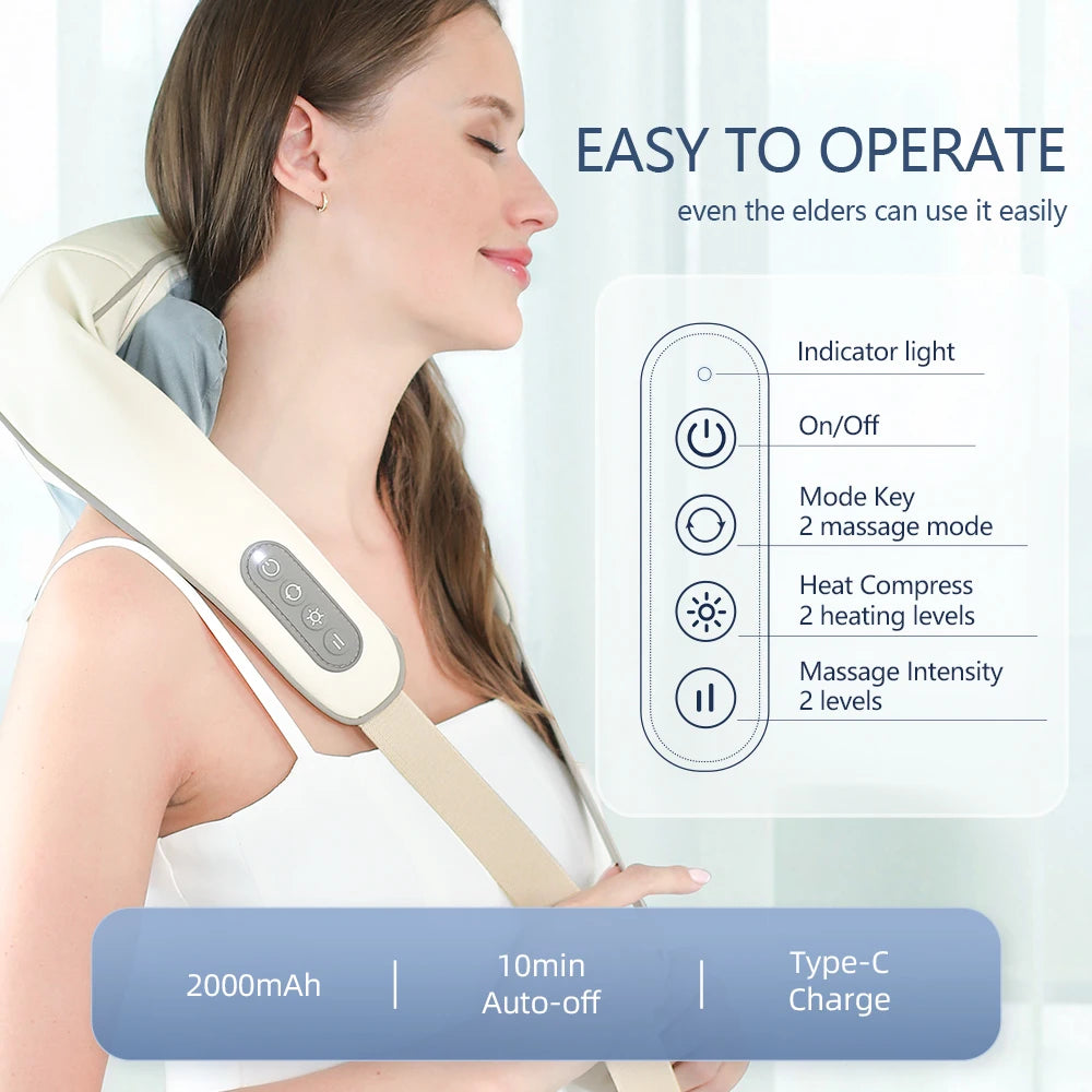 Foreverlily Wireless Neck And Back Massager Neck And Shoulder Kneading Massage Shawl Neck Cervical Relaxing Trapezius Massager