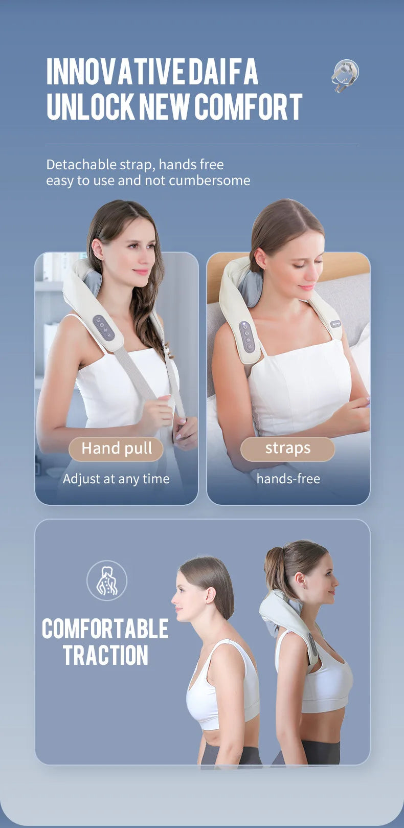 Foreverlily Wireless Neck And Back Massager Neck And Shoulder Kneading Massage Shawl Neck Cervical Relaxing Trapezius Massager