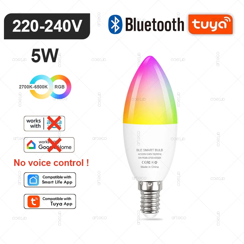 Tuya E27 E14 GU10 Bulb WIFI Zigbee Bluetooth,Dimmable Smart LED Lamp 2700-6500K RGB,LED Light Bulb Work With Alexa Amazon Google