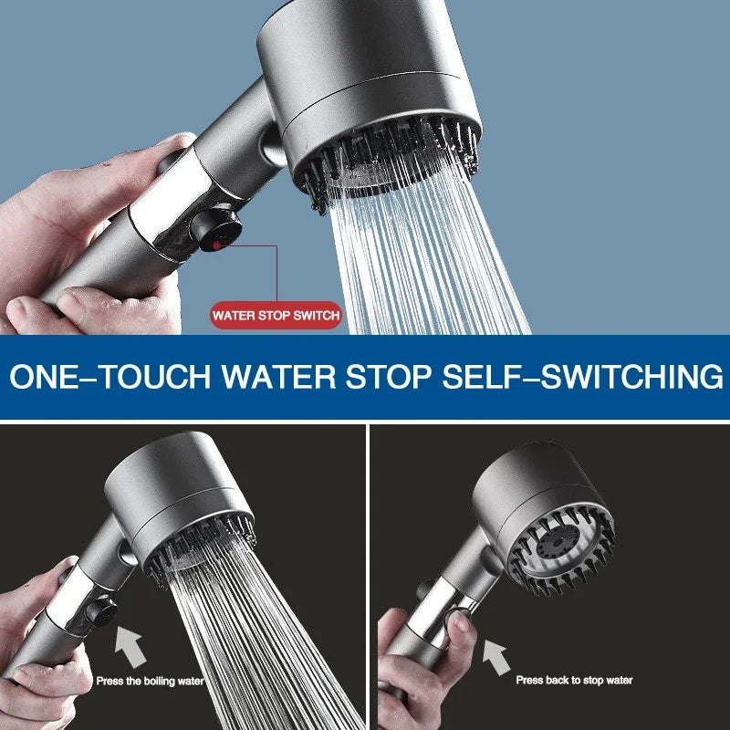 High Pressurized Filter Shower Head 3-mode Adjustable Spray with Massage Brush Rain Faucet Bathroom Accessories