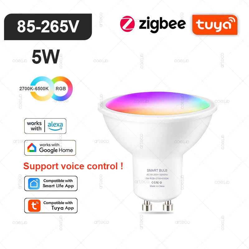 Tuya E27 E14 GU10 Bulb WIFI Zigbee Bluetooth,Dimmable Smart LED Lamp 2700-6500K RGB,LED Light Bulb Work With Alexa Amazon Google